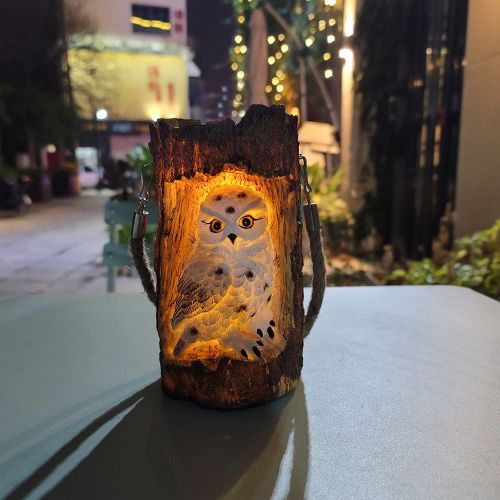 Resin Solar Stump Owl Lawn Night Light