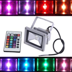 LED seven color RGB remote control discoloration light floodlight 10w/20w/30w/50w outdoor color projection lamp (Option: Default)