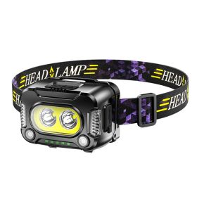 New COB Strong Light Sensing Headlamp Night Running Fishing Floodlight Headwear (Color: Black)